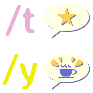 tell text with star in a speech bubble, and yell text with a hot drink in a speech bubble